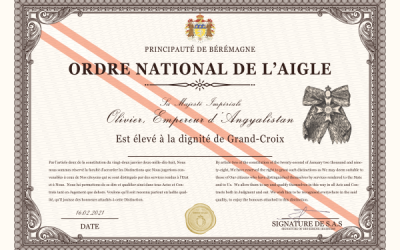 SMI Olivier élevé à la dignité de Grand-Croix de l’Ordre national de l’Aigle de la Principauté de Bérémagne