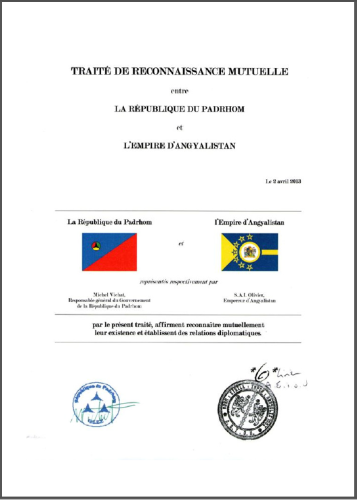 L&rsquo;Empire d&rsquo;Angyalistan et la République du Padrhom signent un traité de reconnaissance mutuelle